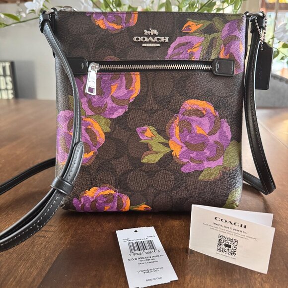 Coach Mini Rowan File Bag Signature Canvas with Rose Print CL660 Crossbody Purse